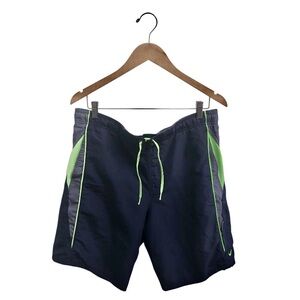 VINTAGE NIKE SWIM TRUNKS - Mens Medium Gray Pockets Swoosh 90s Neon Board Shorts